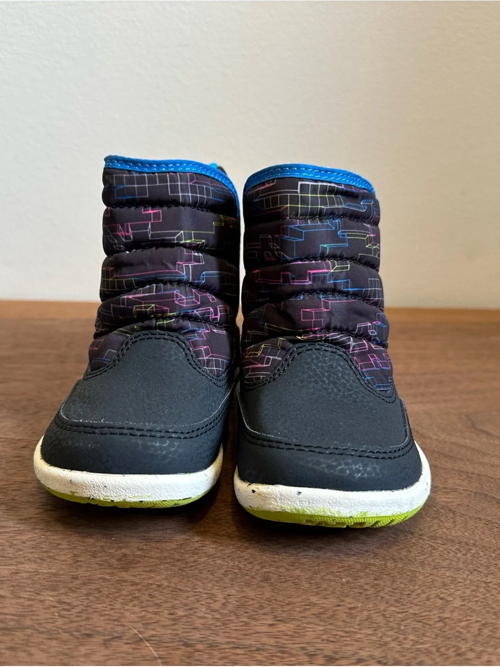 Merrell Kids Black Boots with Blue Trim and Neon Pattern